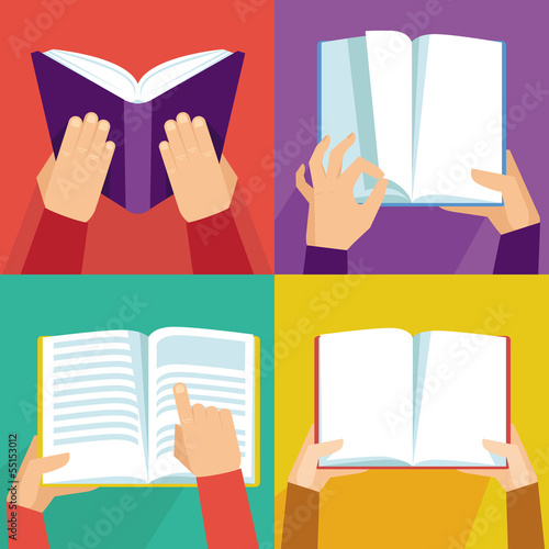 Vector: Vector set of hand holding books Vector set of hand holding books