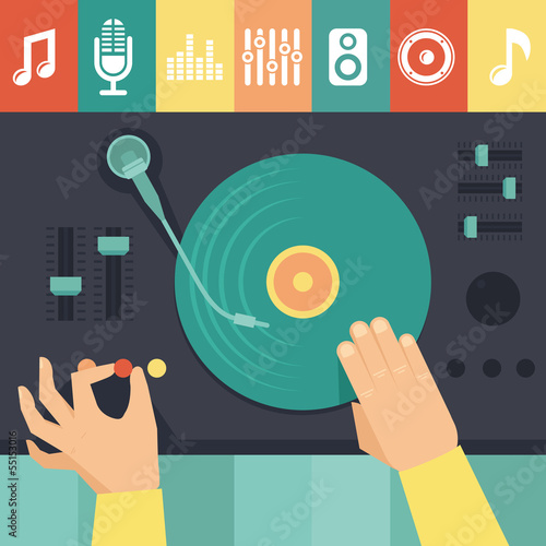 Vector: Vector turntable and dj hands - music concept Vector turntable and dj hands - music concept