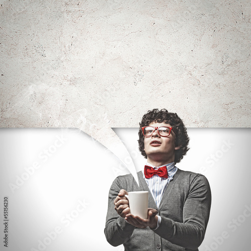 Photo: Young man with blank frames for text Young man with blank frames for text