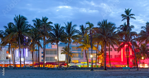 Photo: Miami Beach, Florida hotels and restaurants at sunset Miami Beach, Florida hotels and restaurants at sunset