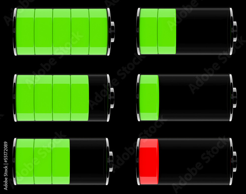 Illustration: Set of Glass Battery Icons Set of Glass Battery Icons