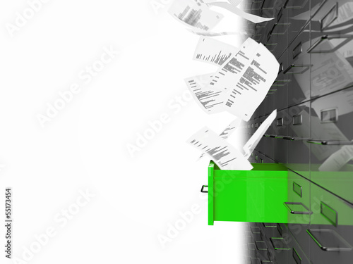 Illustration: Grüne Akten Schublade 3D Grüne Akten Schublade 3D