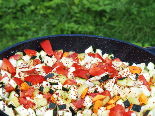Photo: Chopped seasonal vegetables in a large pan Chopped seasonal vegetables in a large pan