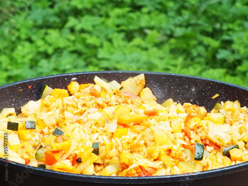 Photo: Chopped seasonal vegetables in a large pan Chopped seasonal vegetables in a large pan