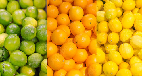 Photo: Collage. Lots of limes, oranges and lemons Collage. Lots of limes, oranges and lemons
