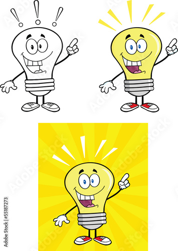 Vector: Yellow Light Bulb Cartoon Characters Set Collection 15 Yellow Light Bulb Cartoon Characters Set Collection 15