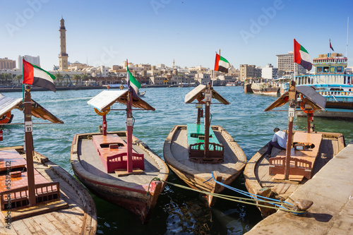 Photo: Traditional Abra ferries at the creek in Dubai, United Arab Emir Traditional Abra ferries at the creek in Dubai, United Arab Emir