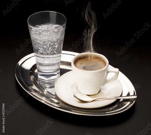 Photo: cup of coffee and carbonated water cup of coffee and carbonated water