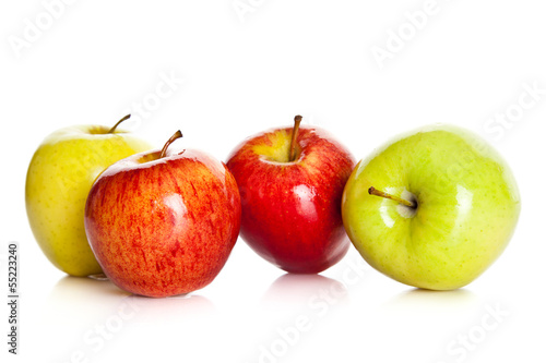 Photo: fresh colorful apples isolated on white background fresh colorful apples isolated on white background