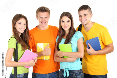 Photo: Happy group of beautiful young students, isolated on white Happy group of beautiful young students, isolated on white