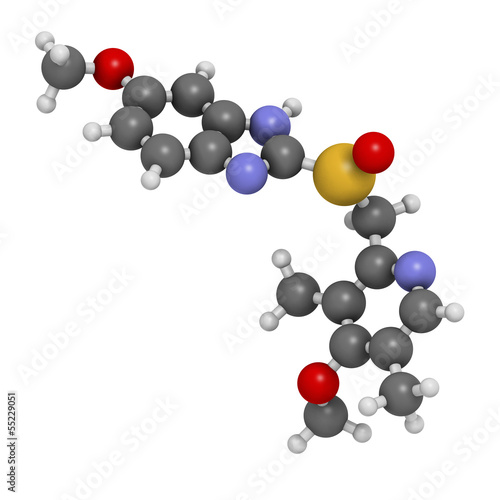 Illustration: Omeprazole dyspepsia and peptic ulcer disease drug, chemical str Omeprazole dyspepsia and peptic ulcer disease drug, chemical str