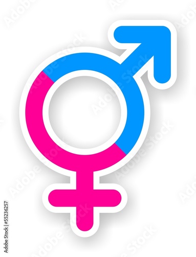 Illustration: sticker of pink and blue female and male sex symbol sticker of pink and blue female and male sex symbol