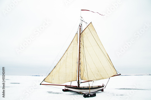Photo: Ice sailing on the Gouwzee in the Netherlands Ice sailing on the Gouwzee in the Netherlands
