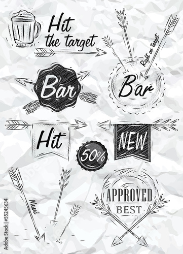 Vector: Set collection emblem of Bar, Boom Arrow, symbol stylized drawi Set collection emblem of Bar, Boom Arrow, symbol stylized drawi
