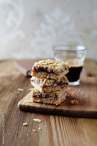 Photo: Homemade flapjack with a glass of espresso Homemade flapjack with a glass of espresso