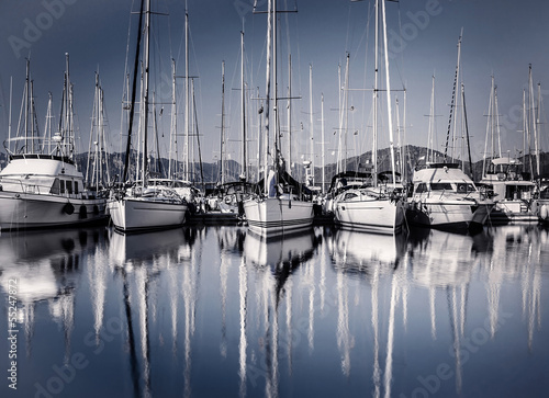 Sail boat harbor in evening