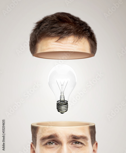 Photo: half head and light bulb half head and light bulb