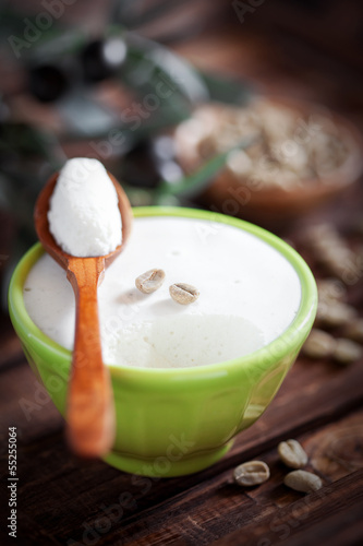 Photo: Green coffee beans dessert, selective focus Green coffee beans dessert, selective focus