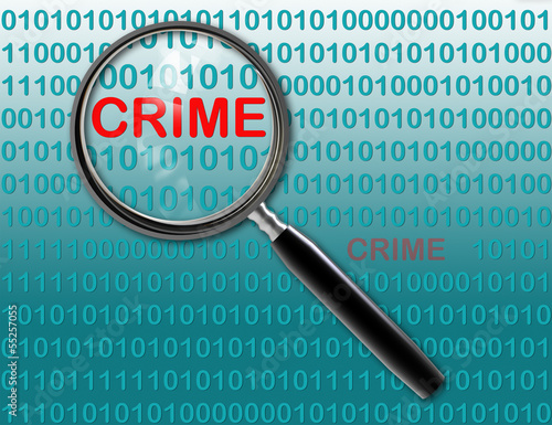 Illustration: Close up of magnifying glass on crime Close up of magnifying glass on crime