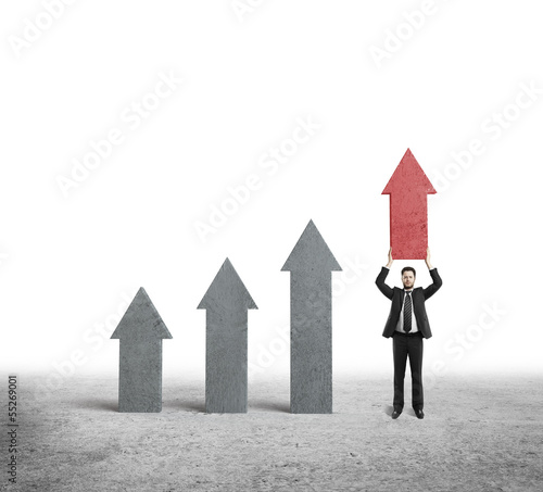 Illustration: man holding red arrows man holding red arrows