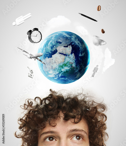 Illustration: boy thinking on travel boy thinking on travel