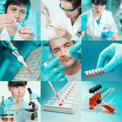 Photo: Scientists at work, collage Scientists at work, collage