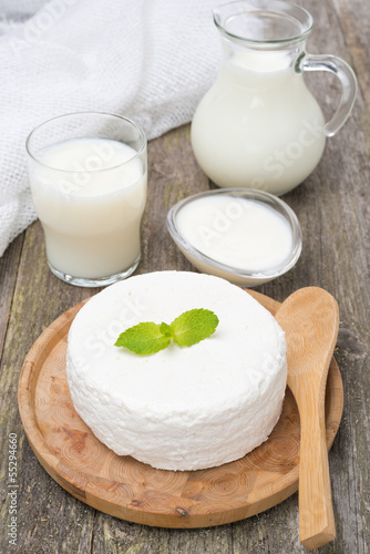 Photo: fresh homemade cottage cheese, yogurt and milk fresh homemade cottage cheese, yogurt and milk