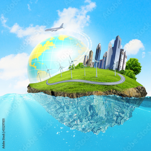 Illustration: Earth planet in water Earth planet in water