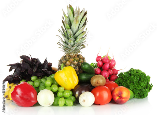 Photo: Different fruits and vegetables isolated on white Different fruits and vegetables isolated on white