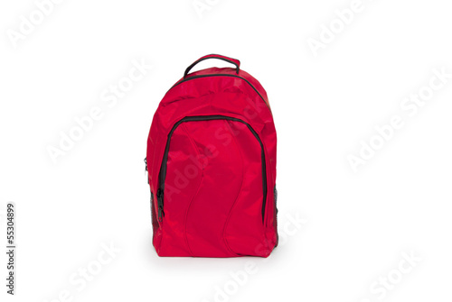 Photo: Red school backpack isolated on white Red school backpack isolated on white