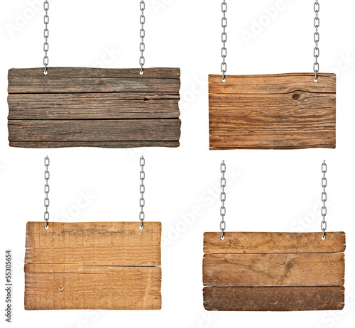 Photo: wooden sign with chain hanging background message wooden sign with chain hanging background message