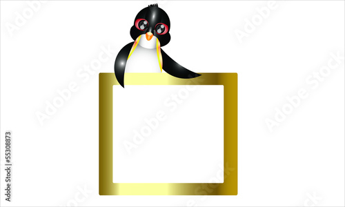 Vector: Animal. Penguin and Golden Frame Animal. Penguin and Golden Frame