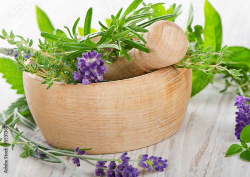 Photo: Mortar with herbs Mortar with herbs