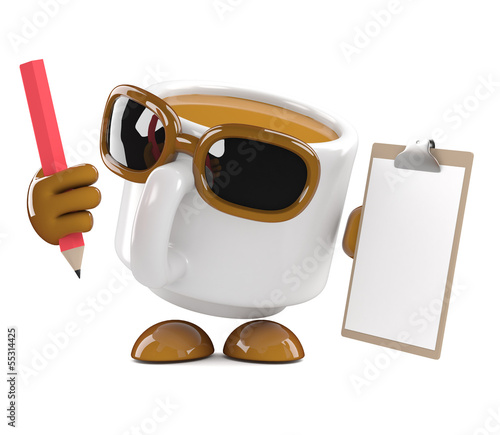 Illustration: Coffee cup with clipboard and pencil Coffee cup with clipboard and pencil