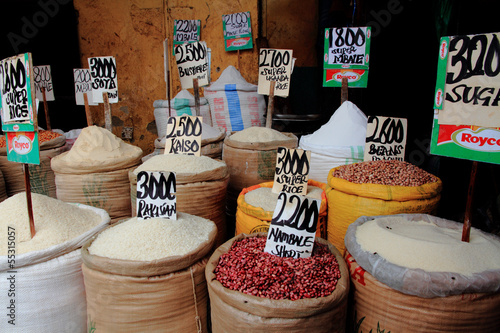 Photo: Rice, Beans, Sugar in African Market Rice, Beans, Sugar in African Market