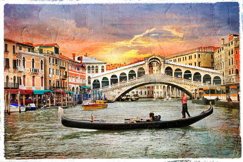 Fototapeta Venetian sunset, artwork in panting style