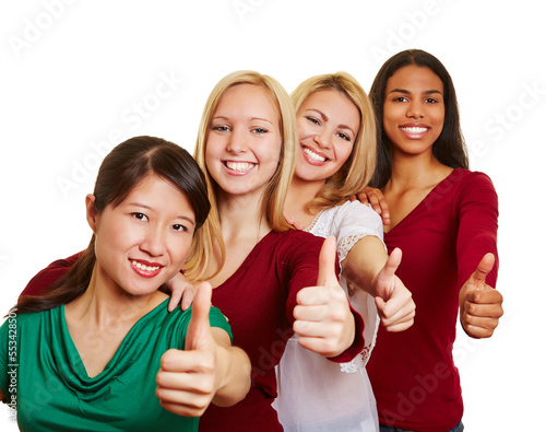 Photo: Gruppe Frauen in Reihe hält Daumen hoch Gruppe Frauen in Reihe hält Daumen hoch