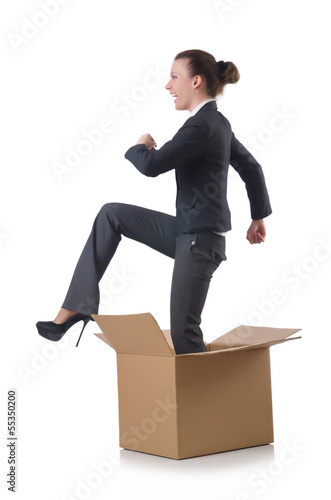 Photo: Woman with boxes on white Woman with boxes on white