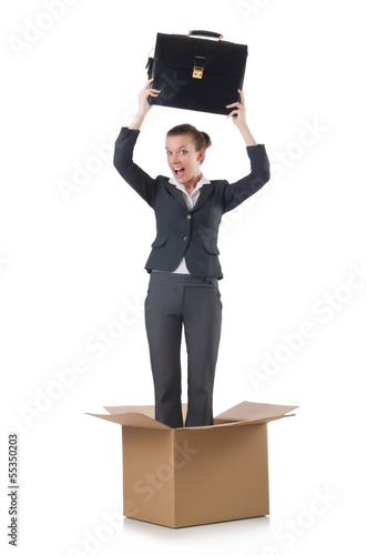 Photo: Woman with boxes on white Woman with boxes on white