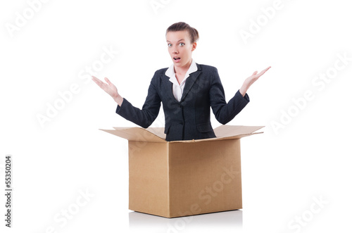 Photo: Woman with boxes on white Woman with boxes on white