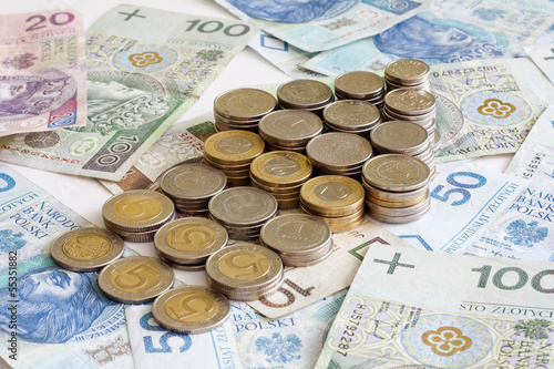 Photo: Polish money with arrow finance abstract sign Polish money with arrow finance abstract sign