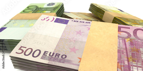 Photo: Euro Notes Bundles Stack Extreme Closeup Euro Notes Bundles Stack Extreme Closeup