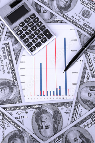 Photo: Business background. Financial data concept with diagram and Business background. Financial data concept with diagram and