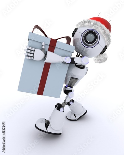 Illustration: Robot with christmas gift Robot with christmas gift