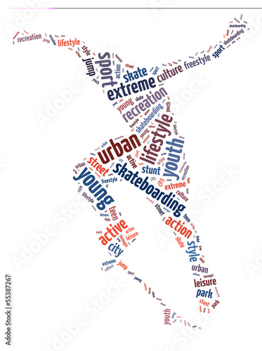 Illustration: Words illustration of a man skateboarding in white background. Words illustration of a man skateboarding in white background.