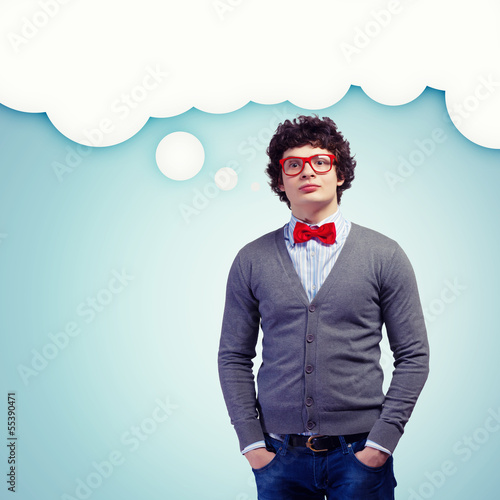 Photo: Man with a blank word bubble Man with a blank word bubble