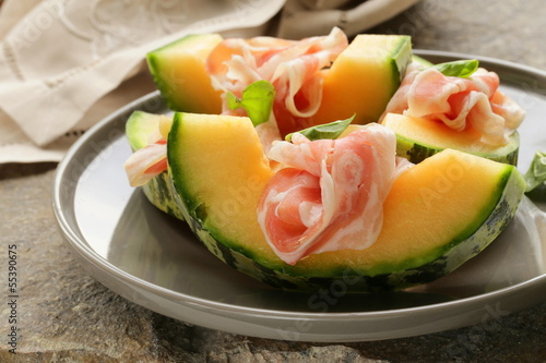 Photo: Italian antipasti melon with smoked ham (prosciutto melone) Italian antipasti melon with smoked ham (prosciutto melone)