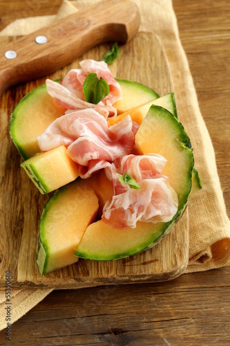 Photo: Italian antipasti melon with smoked ham (prosciutto melone) Italian antipasti melon with smoked ham (prosciutto melone)