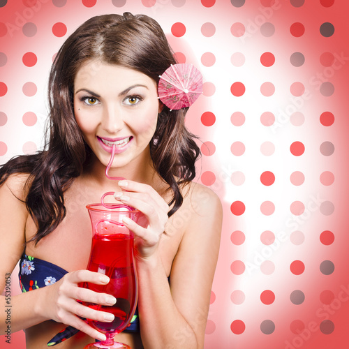 Photo: Travel holiday woman drinking red cocktail Travel holiday woman drinking red cocktail