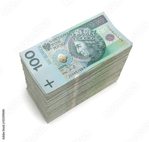 Photo: Pile of Polsih paper currency isolated on white background Pile of Polsih paper currency isolated on white background